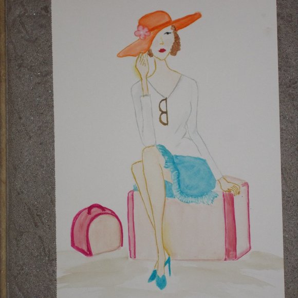 New Traveling Lady watercolor painting 7"x10" - Picture 2 of 3